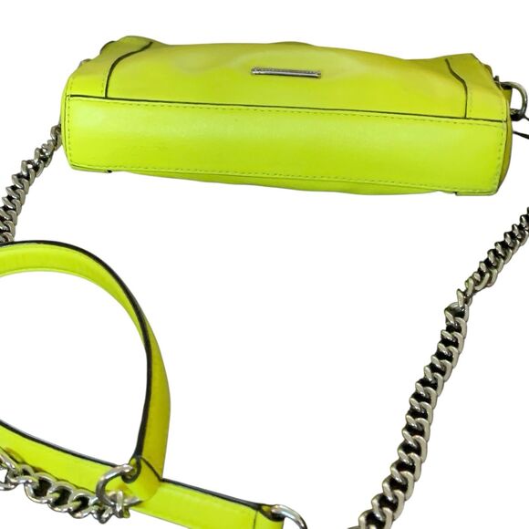 Rebecca Minkoff Leather Crossbody Bag Clutch  Zip Up Neon Yellow Silver Curblink - Picture 9 of 15